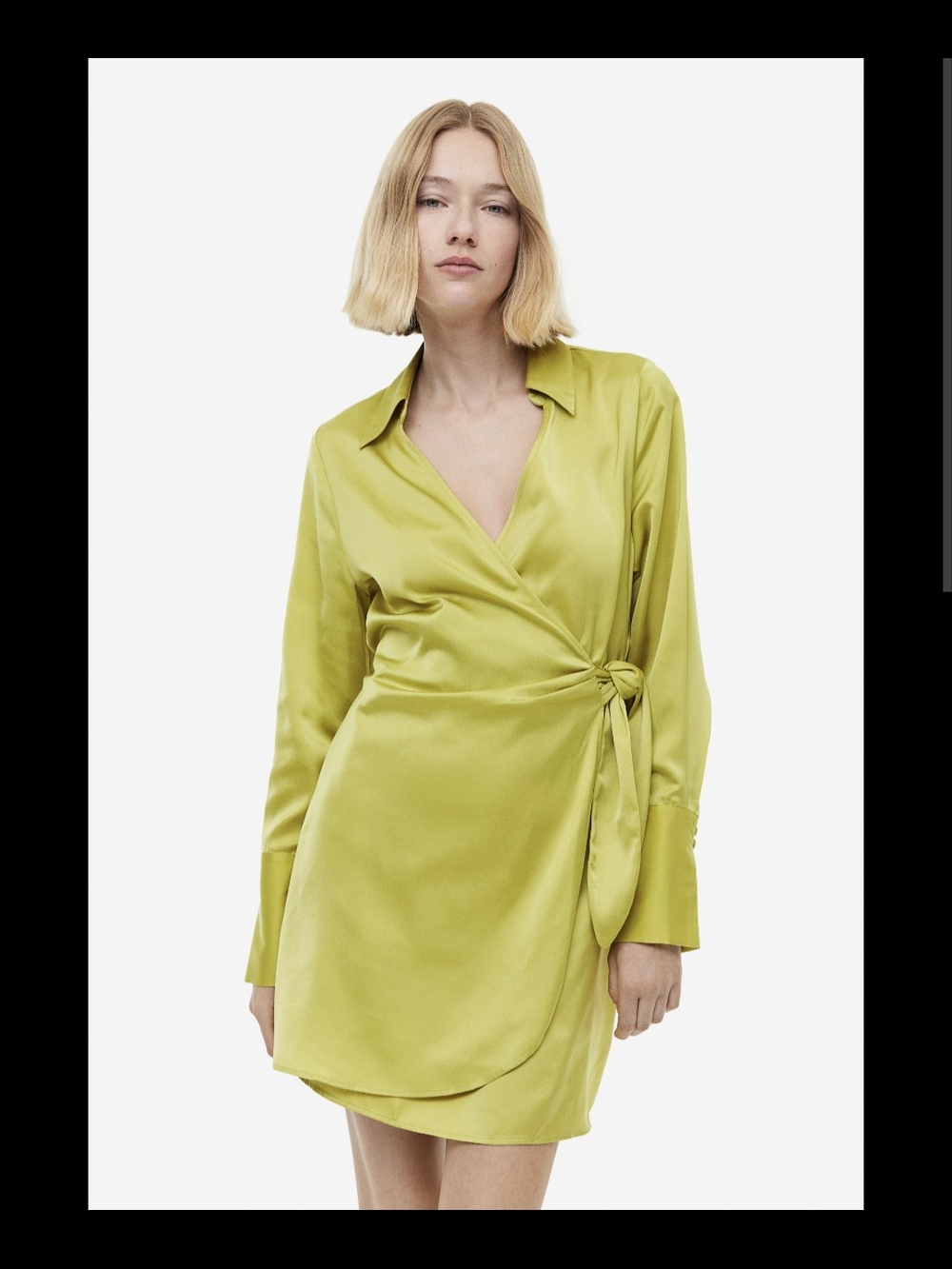 H&M Lime Green Satin Wrap Midi Dress